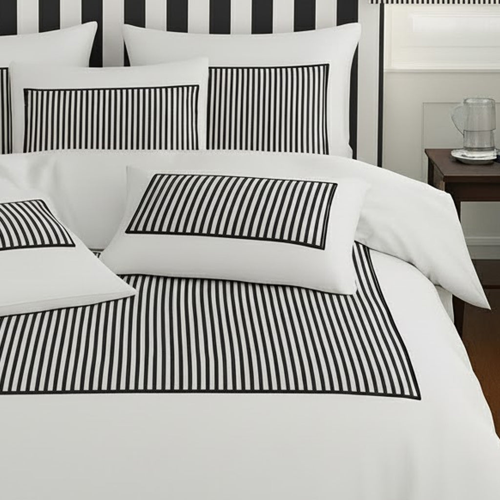 Classic Applique Ticking Stripe Cotton Duvet Cover Set