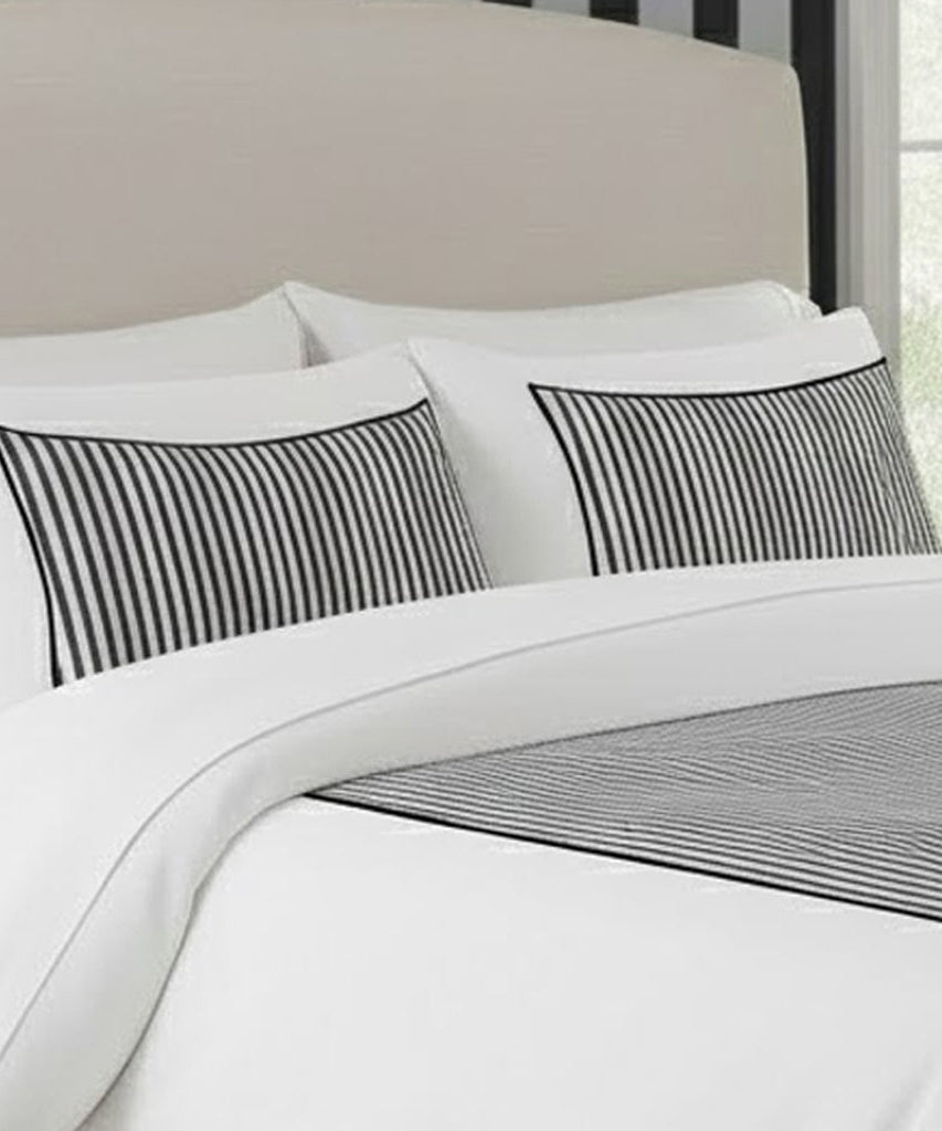 Classic Applique Ticking Stripe Cotton Duvet Cover Set