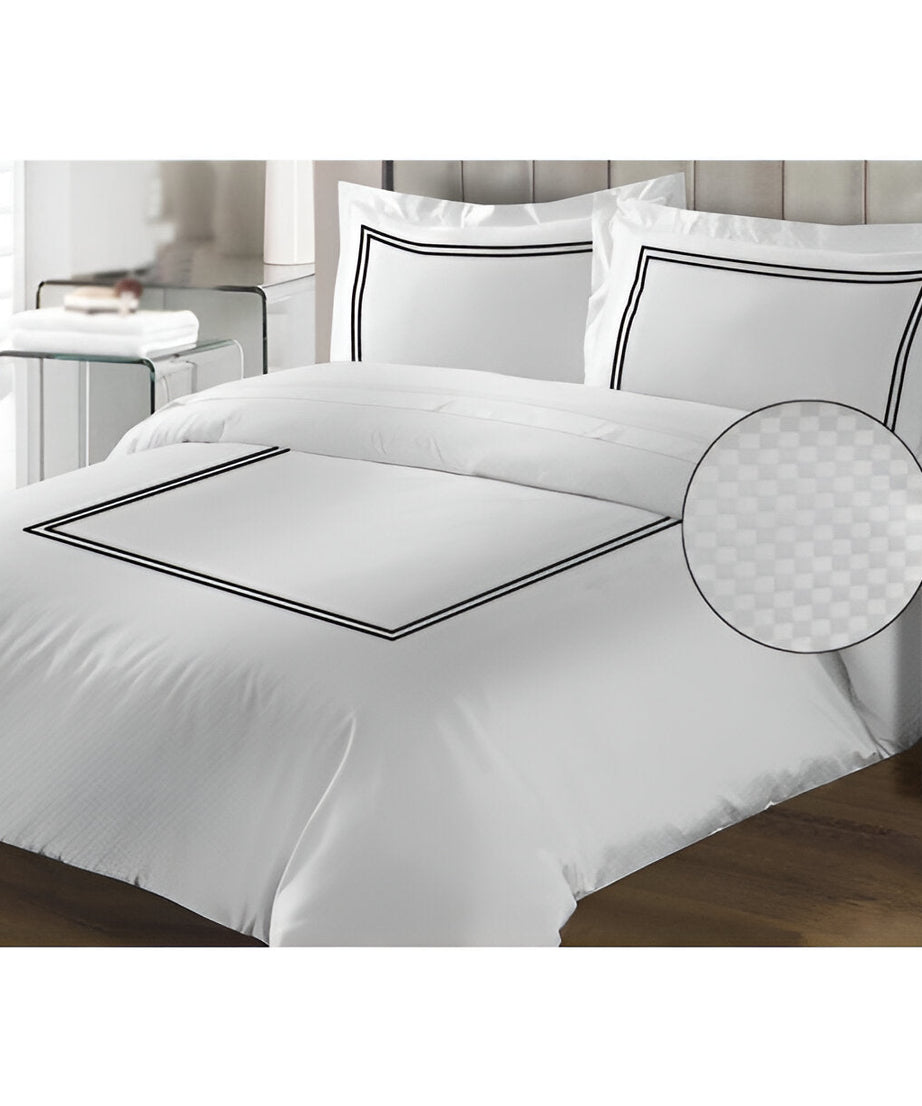 400TC Cotton Double Embroidery Sateen Microcheck Duvet Cover Set