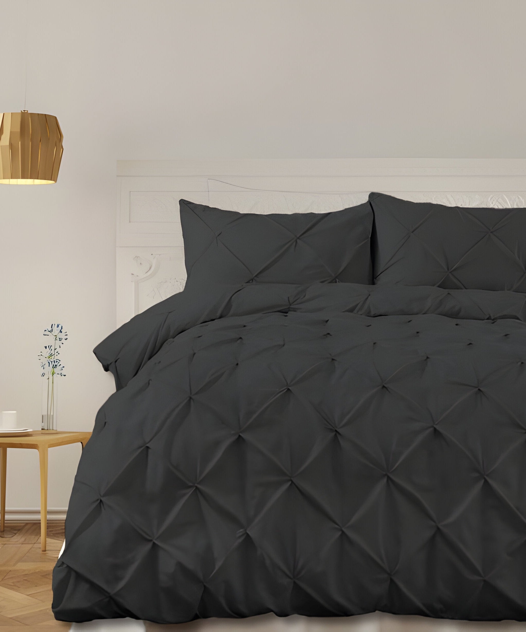 400TC Cotton Pintuck Sateen Solid Duvet Cover Set