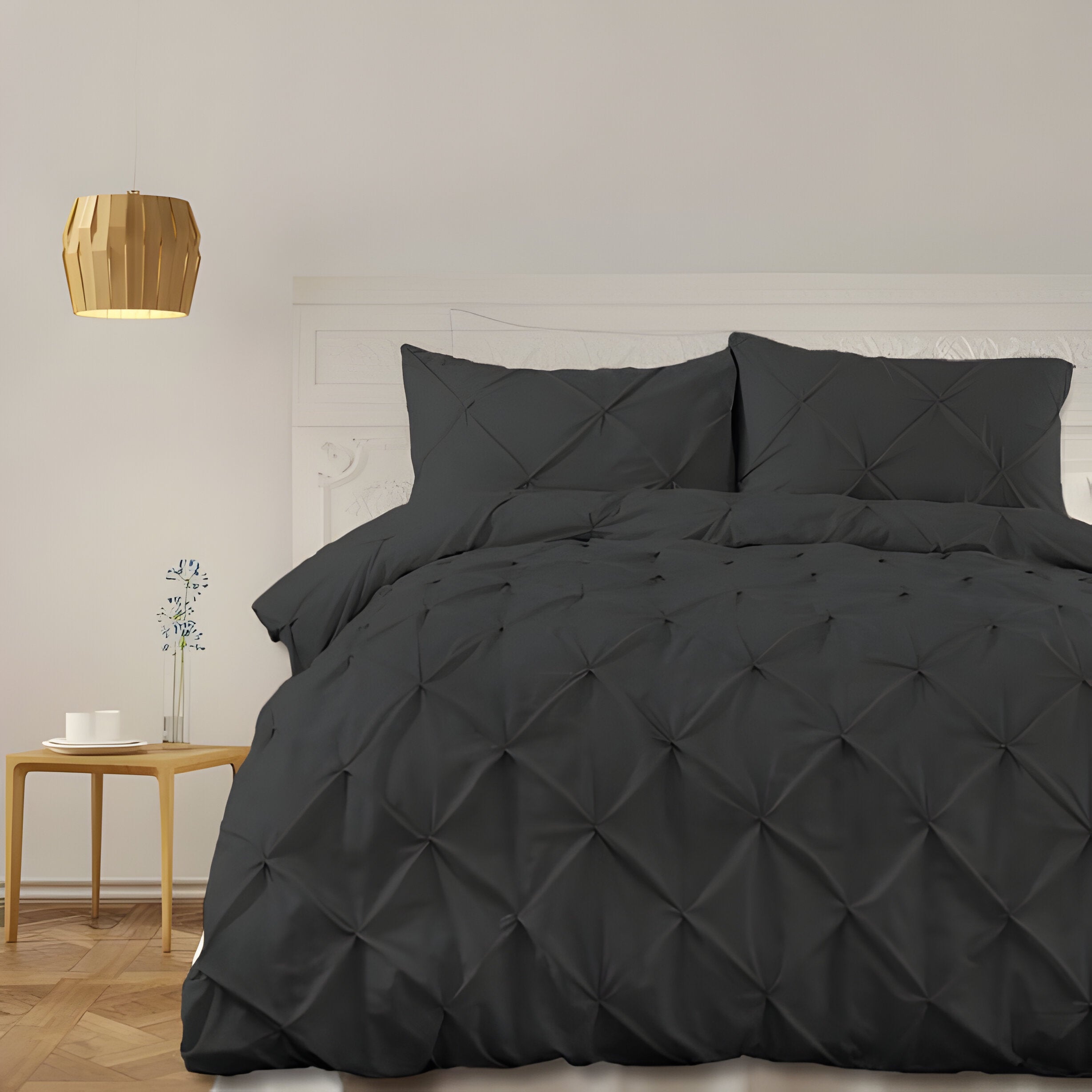 400TC Cotton Pintuck Sateen Solid Duvet Cover Set