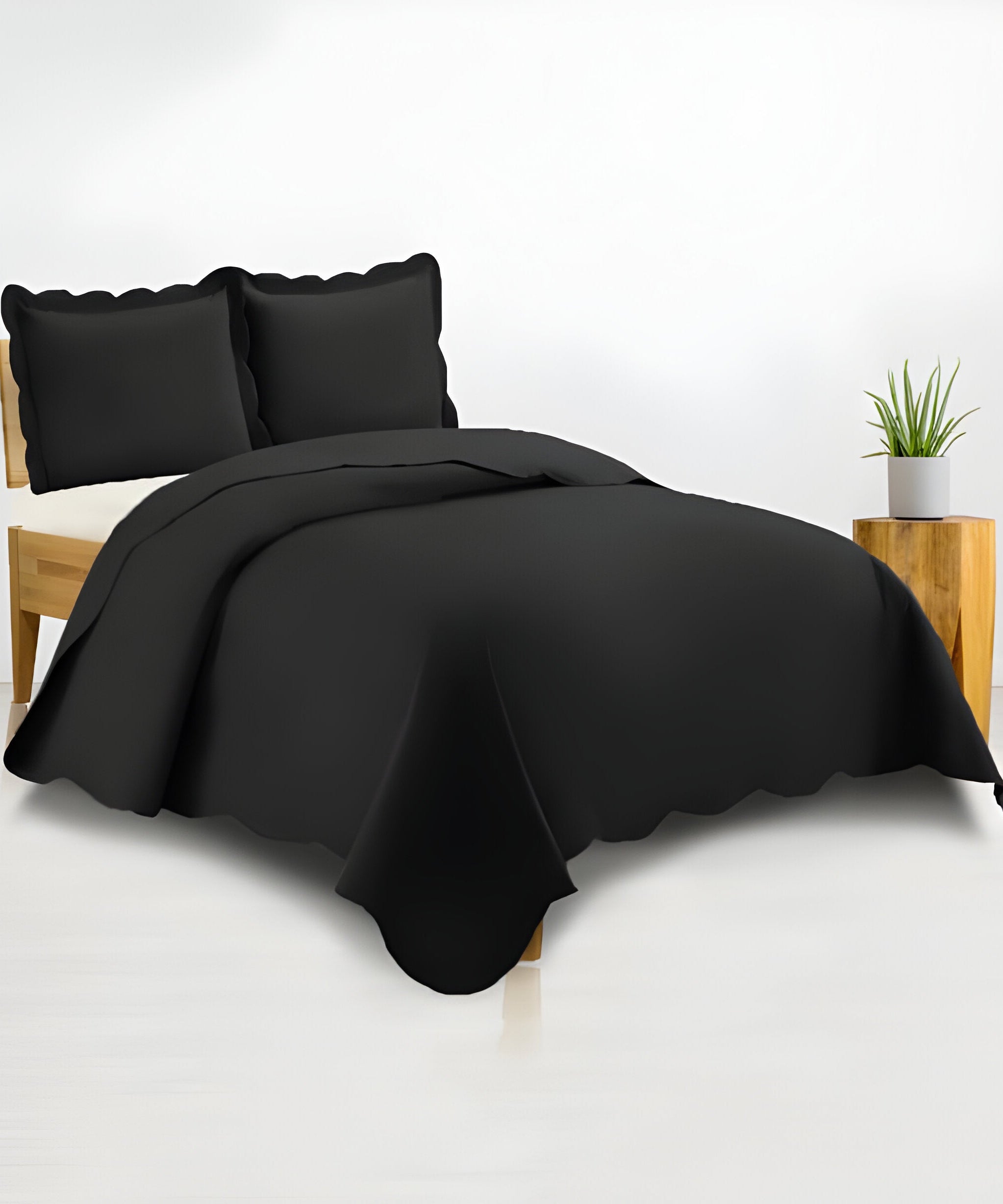 400TC Cotton Sateen Solid Scalloped Duvet Cover Set