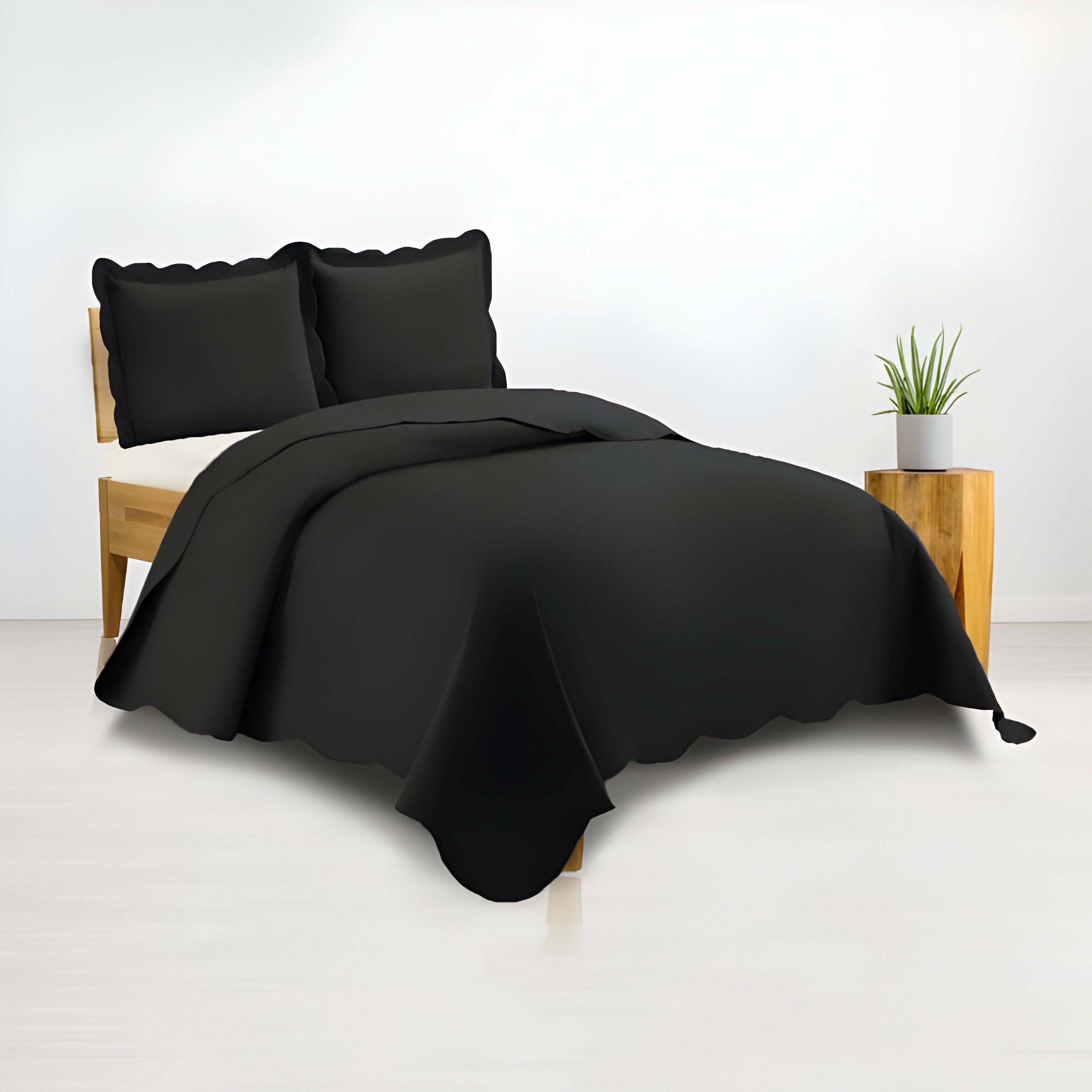 400TC Cotton Sateen Solid Scalloped Duvet Cover Set