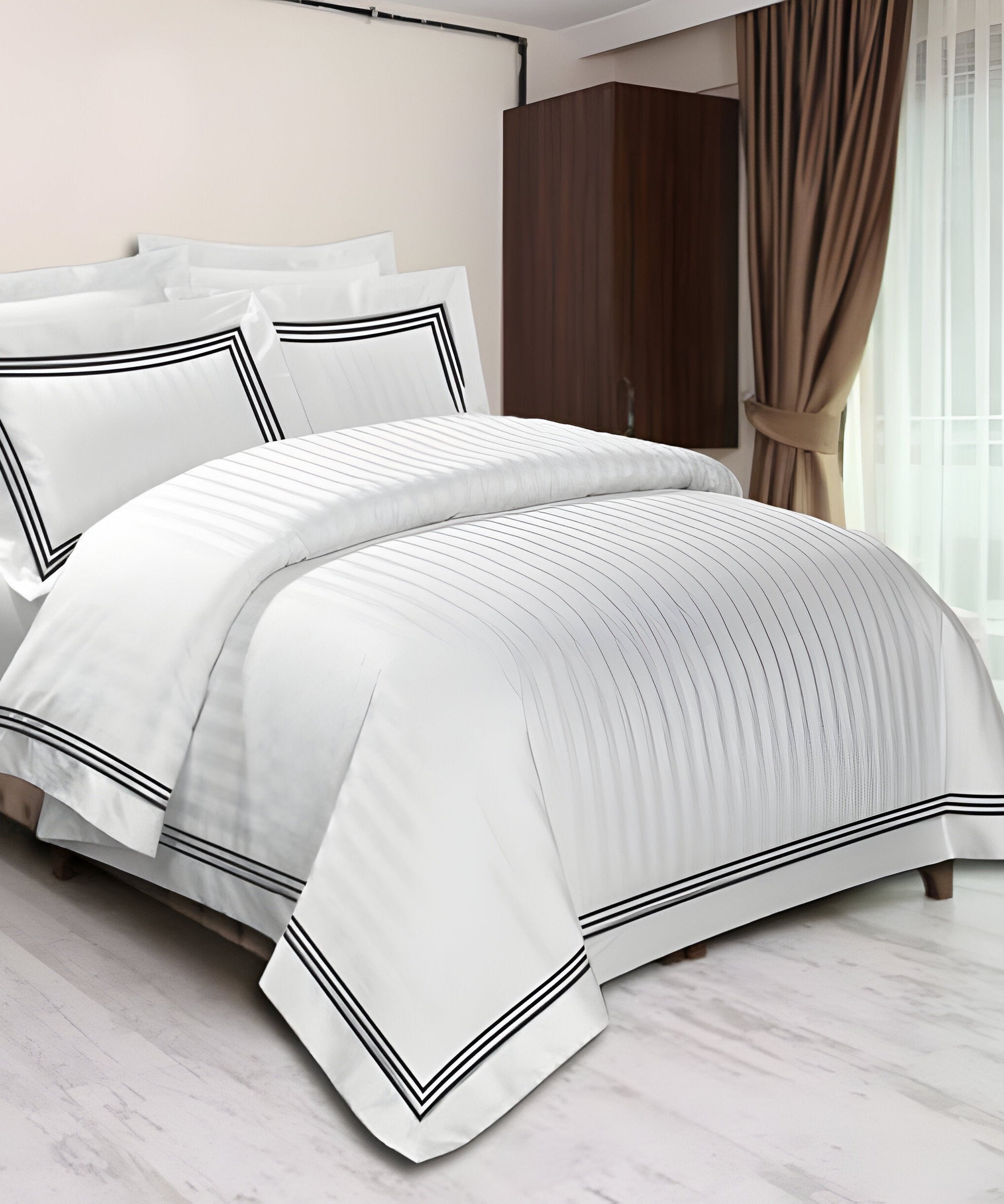 400TC Cotton Sateen Triple Edge Embroidery Stripe Duvet Cover Set