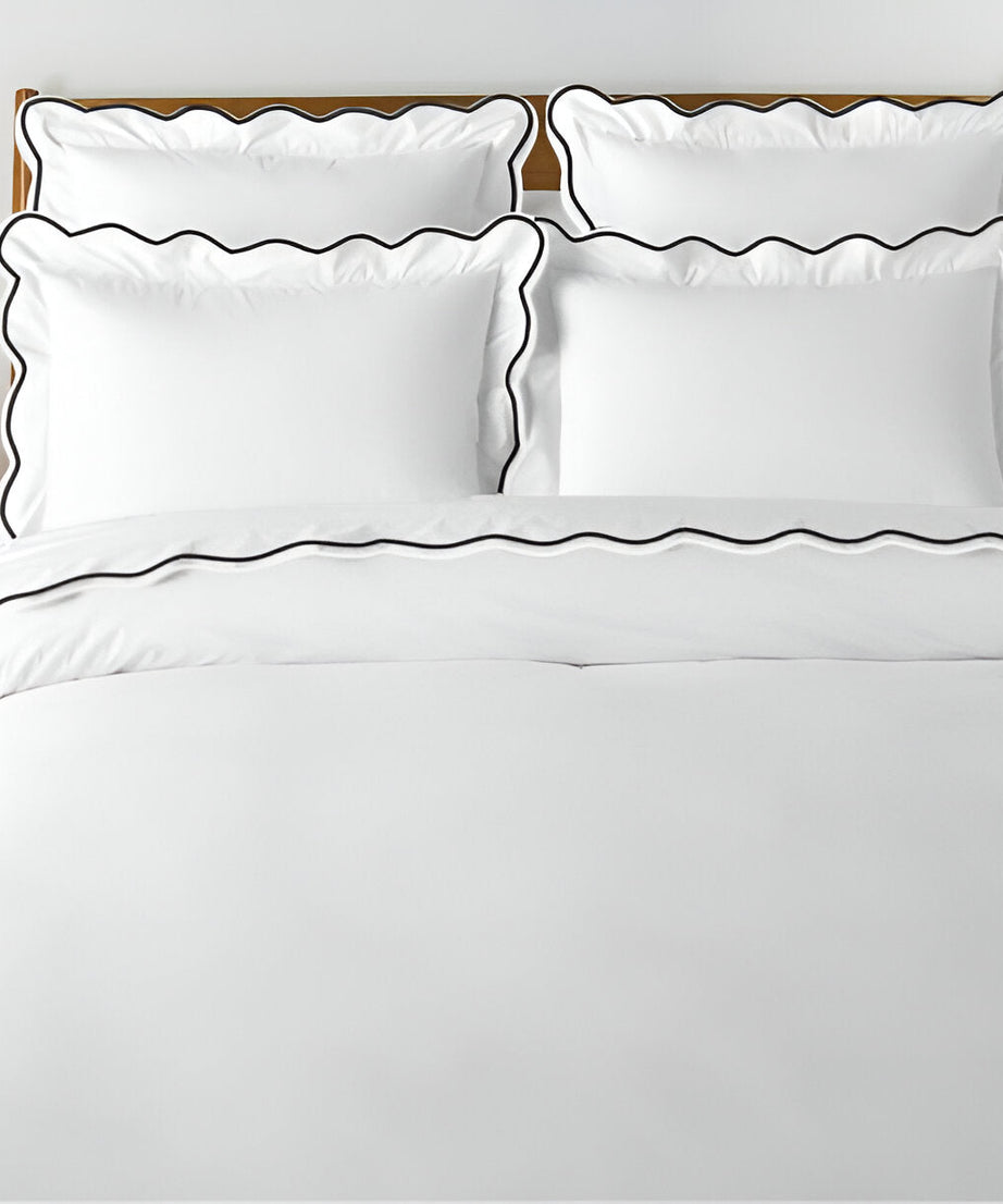 400TC Cotton Scallop Embroidery Sateen Solid Duvet Cover Set