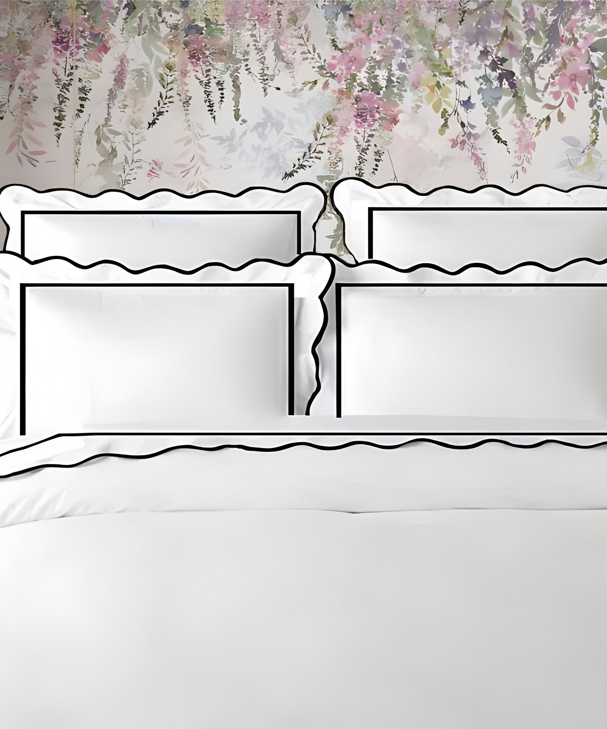 400TC Cotton Scallop Embroidery & Border Sateen Solid Duvet Cover Set