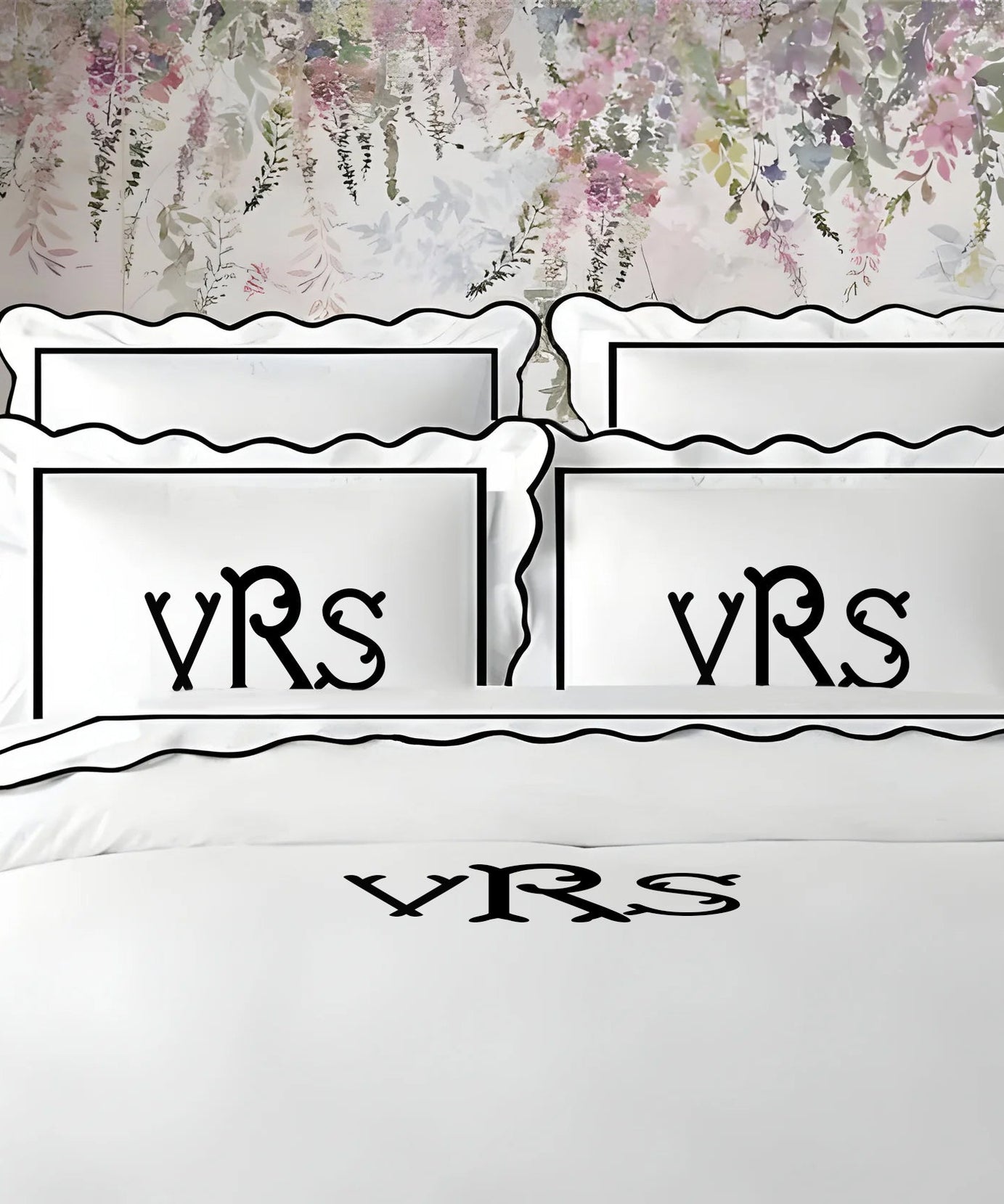 Monogram 400TC Cotton Scallop Embroidery & Border Sateen Solid Duvet Cover Set