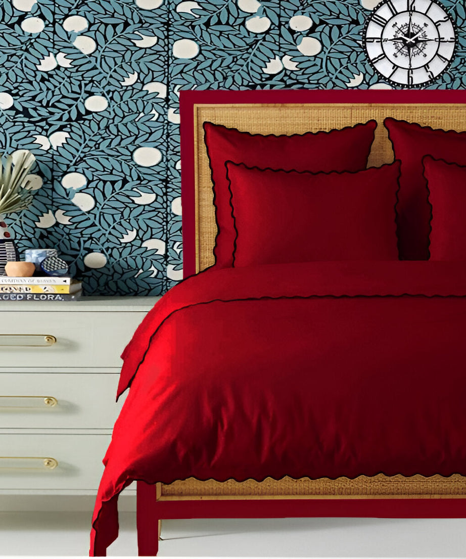 Burgundy 400TC Cotton Small Scallop Embroidery Duvet Cover Set