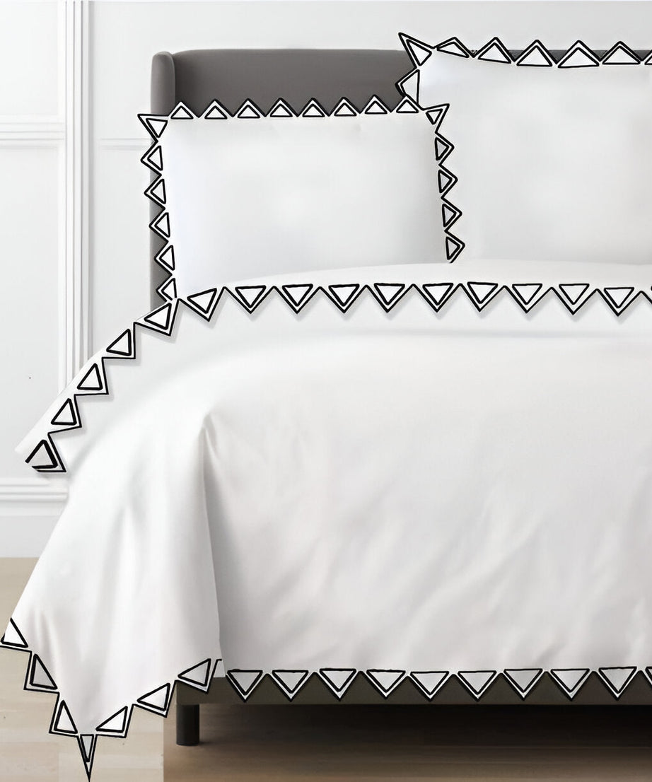 Ashley 400TC Cotton Traingle Embroidery Sateen Solid Duvet Cover Set