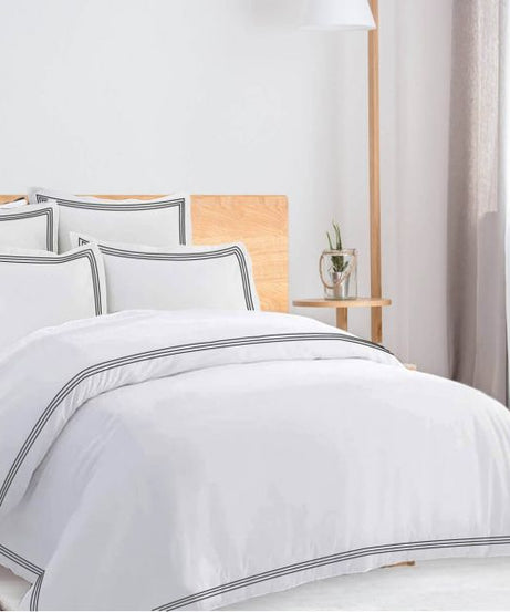 400TC Cotton Triple Edge Embroidery Sateen Solid Duvet Cover Set