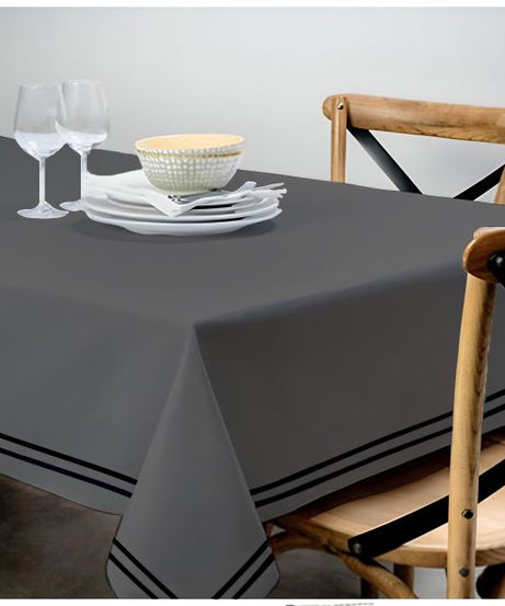 Double Embroidery Border Sateen Cotton Solid Table Cloth - Dark Grey