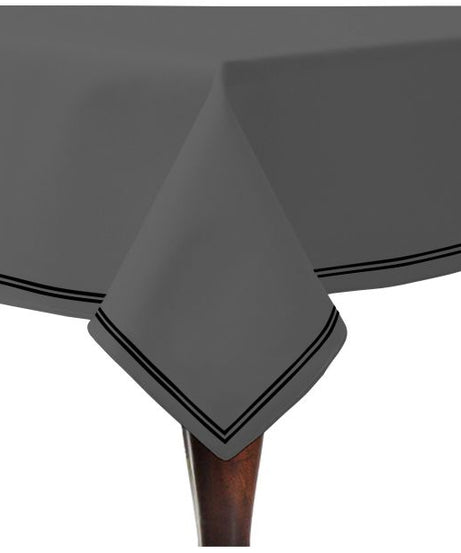 Double Embroidery Border Sateen Cotton Solid Table Cloth - Dark Grey