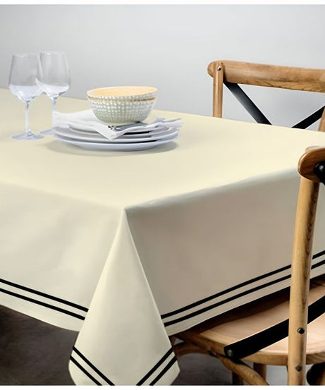 Double Embroidery Border Sateen Cotton Solid Table Cloth - Ivory