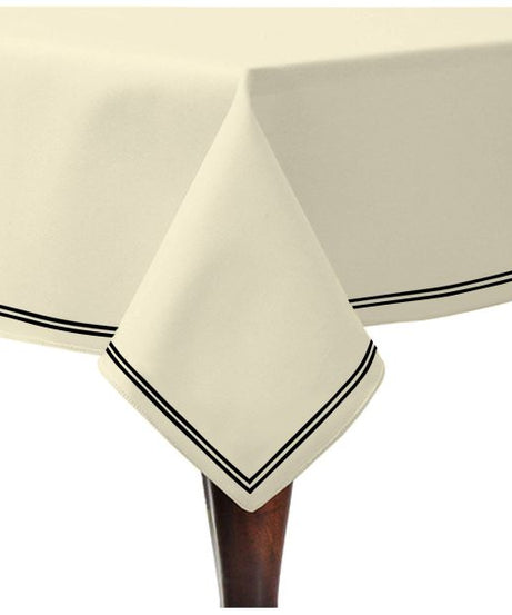 Double Embroidery Border Sateen Cotton Solid Table Cloth - Ivory