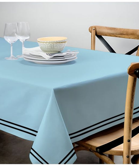 Double Embroidery Border Sateen Cotton Solid Table Cloth - Light Blue