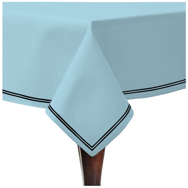 Double Embroidery Border Sateen Cotton Solid Table Cloth - Light Blue