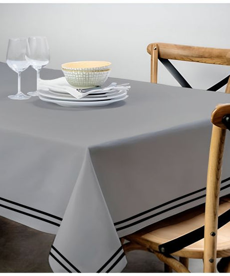 Double Embroidery Border Sateen Cotton Solid Table Cloth - Light Grey