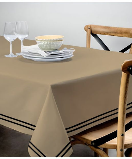 Double Embroidery Border Sateen Cotton Solid Table Cloth - Taupe