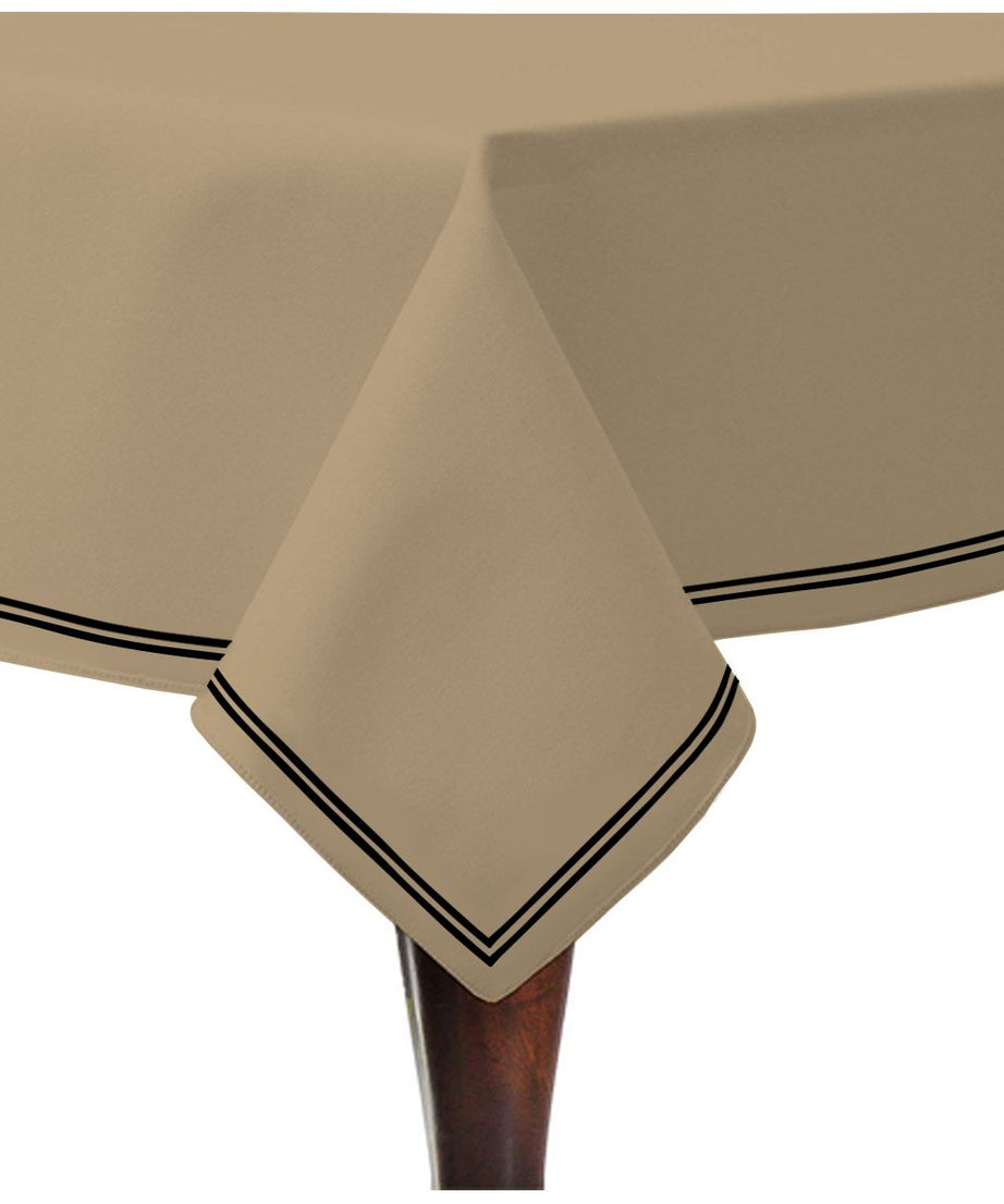 Double Embroidery Border Sateen Cotton Solid Table Cloth - Taupe