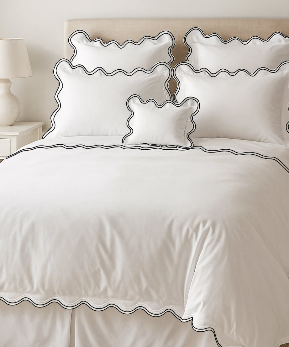 400TC Cotton Sateen Luxurious Double Scalloped Duvet Cover Set