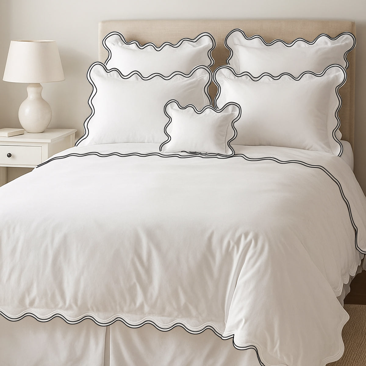 400TC Cotton Sateen Luxurious Double Scalloped Duvet Cover Set