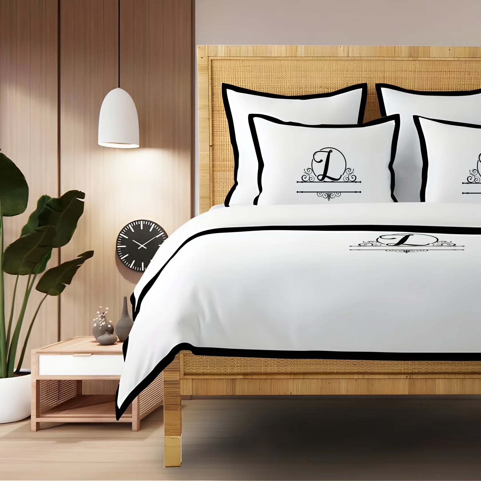 Monogram 400TC Cotton Sateen Edge Border Frame Duvet Cover set