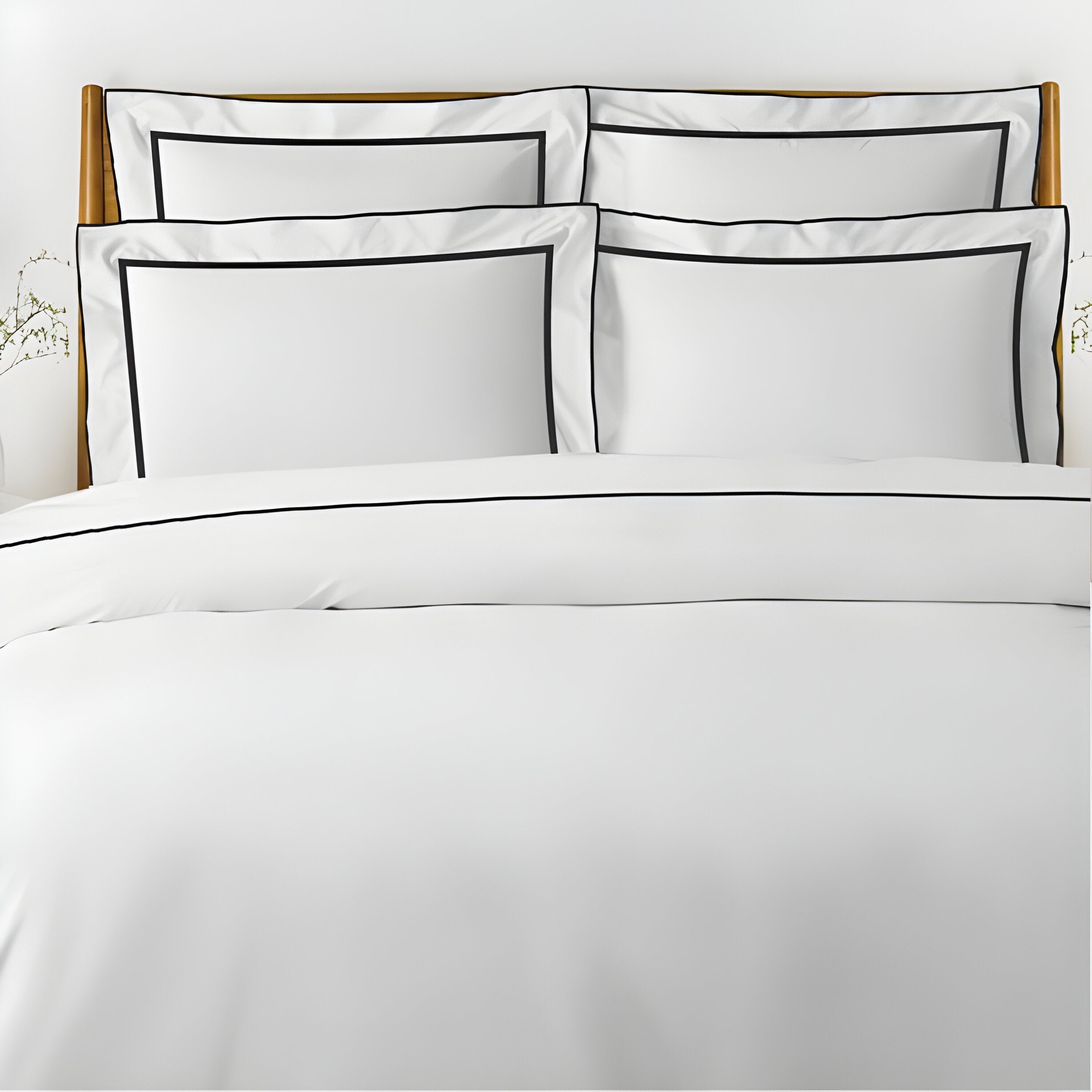 400TC Embroidery & Border Cotton Sateen Solid Duvet Cover Set