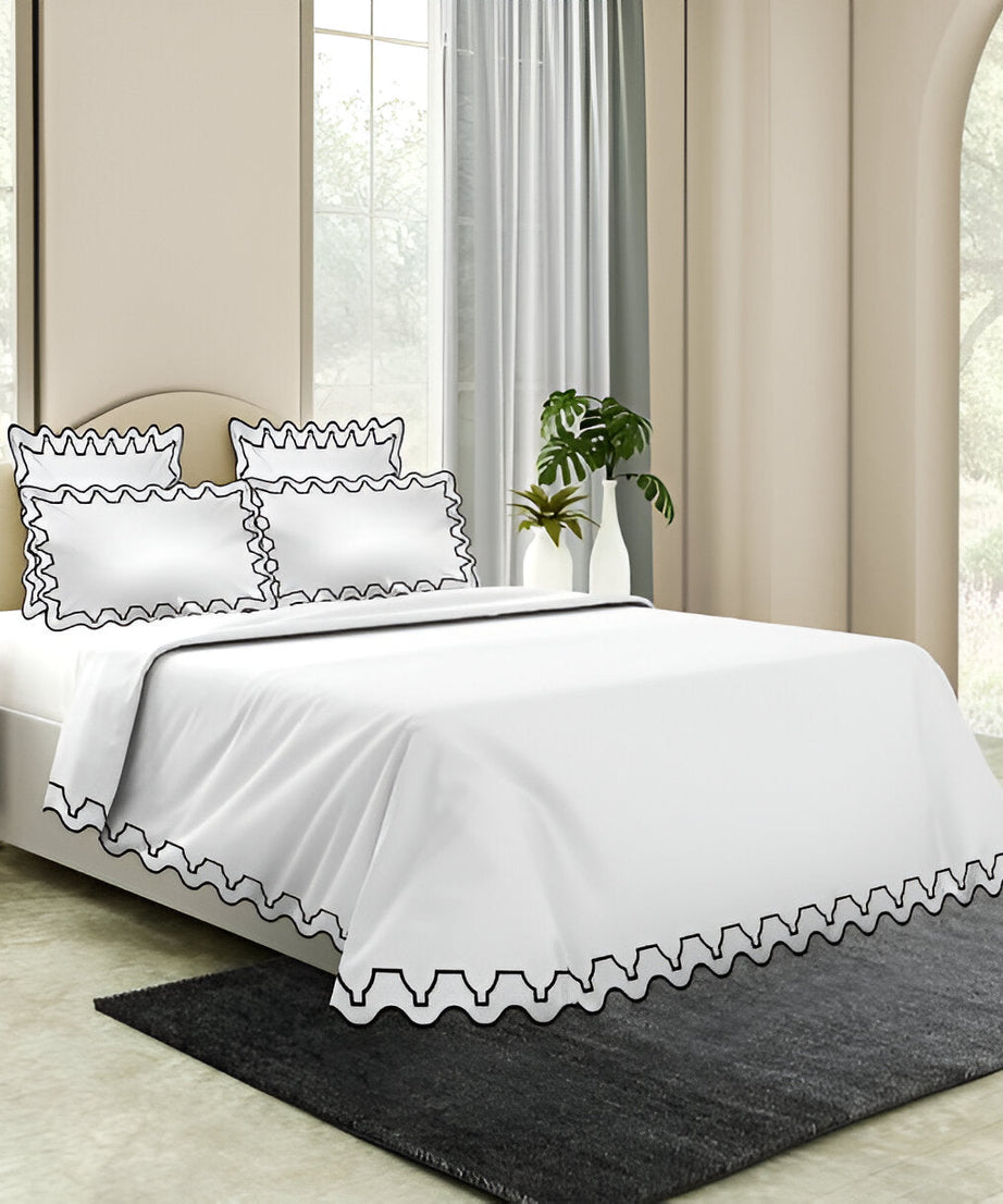 Imaginary Scallop 400TC Cotton Embroidery Sateen Solid Duvet Cover Set