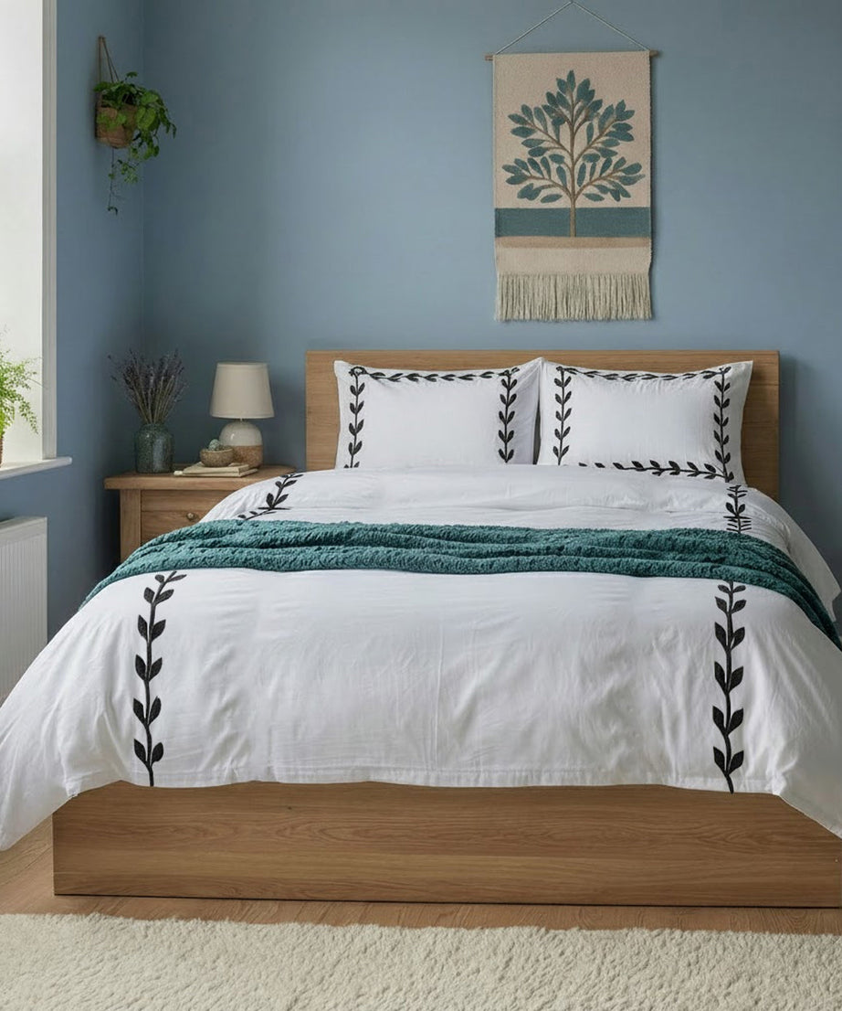 Layered Leaf Applique Cotton Duvet Cover Set