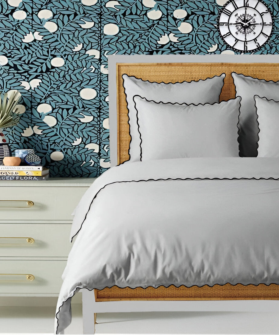 Light Grey 400TC Cotton Small Scallop Embroidery Duvet Cover Set