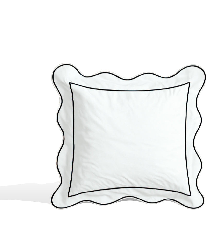 Monogram 400TC Cotton Scallop Embroidery & Border Sateen Solid Euro Sham