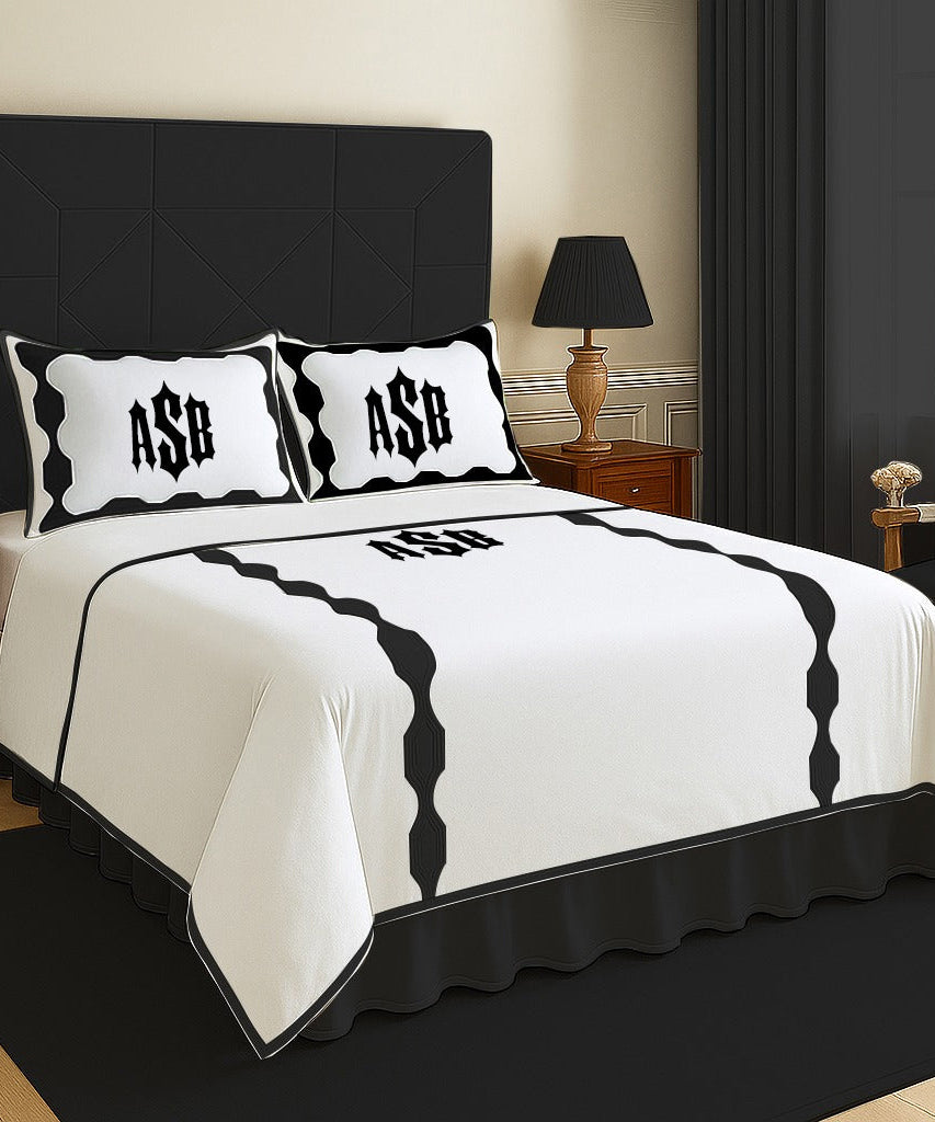Monogram Hexagonal Applique Border Cotton Duvet Cover Set