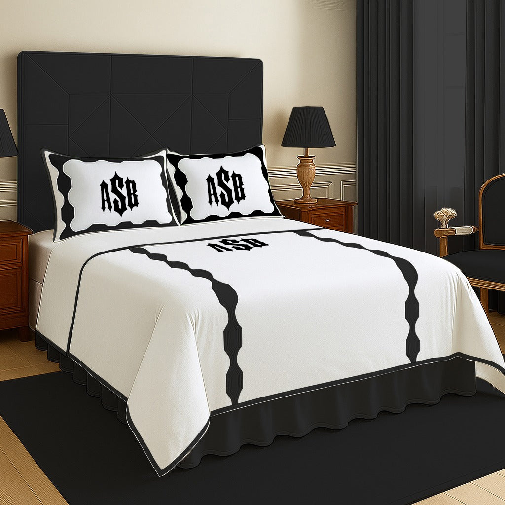 Monogram Hexagonal Applique Border Cotton Duvet Cover Set