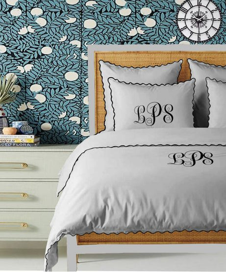 Monogram Light Grey 400TC Cotton Small Scallop Embroidery Duvet Cover Set