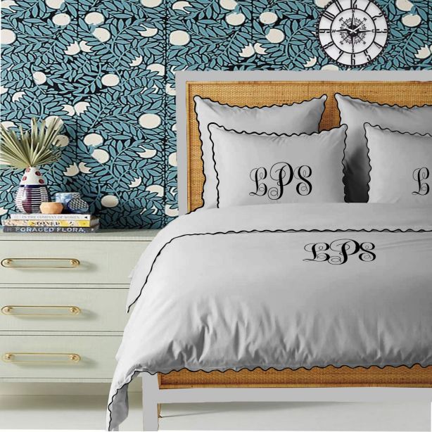 Monogram Light Grey 400TC Cotton Small Scallop Embroidery Duvet Cover Set