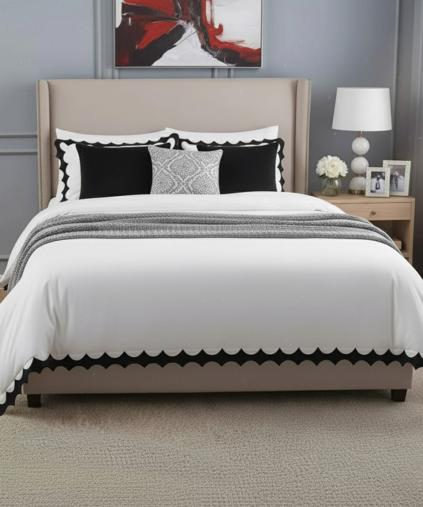 Reverse Scalloped Applique Embroidery Cotton Duvet Cover Set