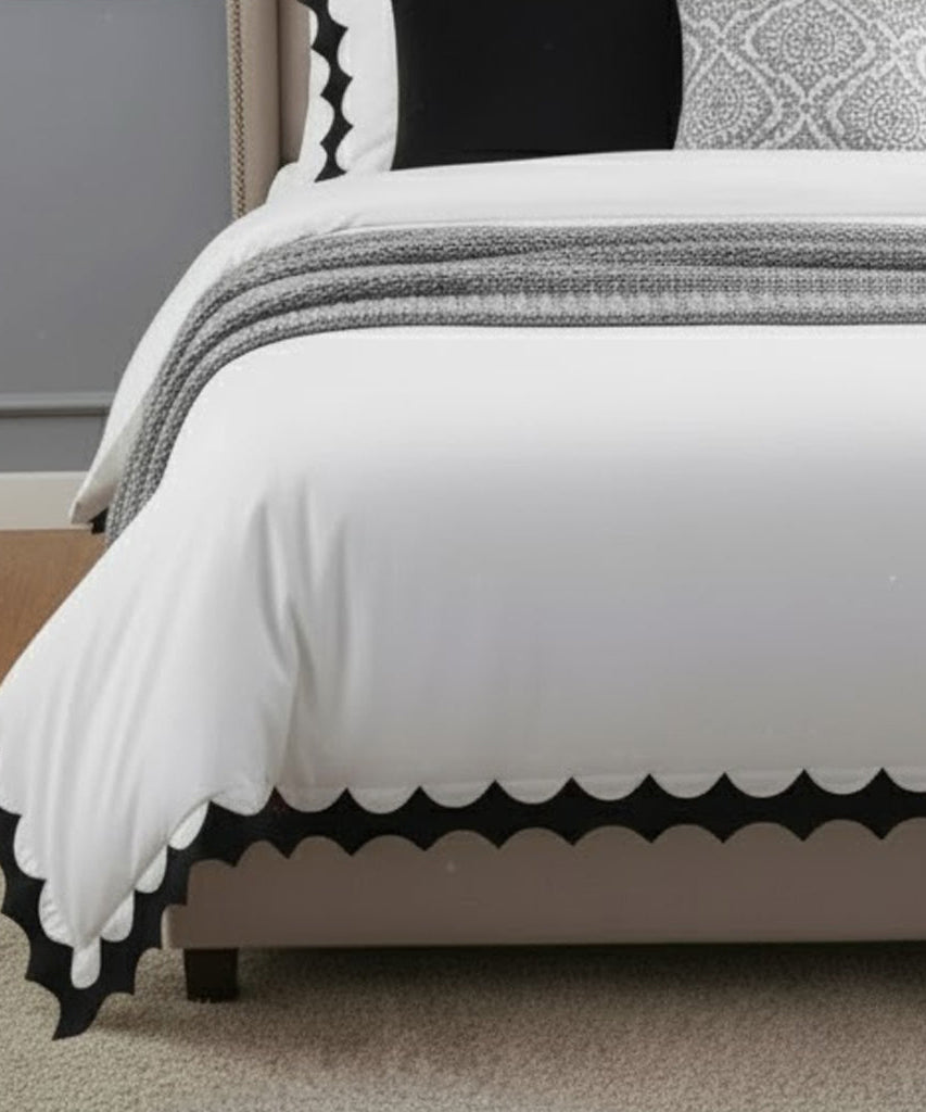 Reverse Scalloped Applique Embroidery Cotton Duvet Cover Set