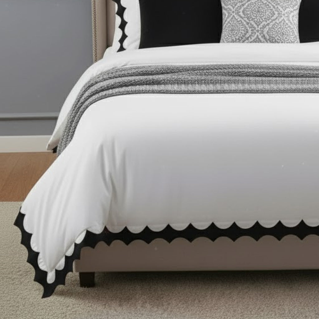 Reverse Scalloped Applique Embroidery Cotton Duvet Cover Set