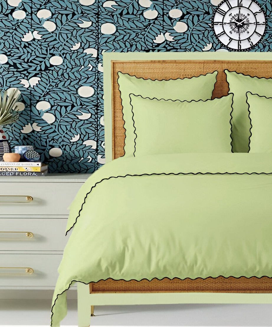 Sage 400TC Cotton Small Scallop Embroidery Duvet Cover Set