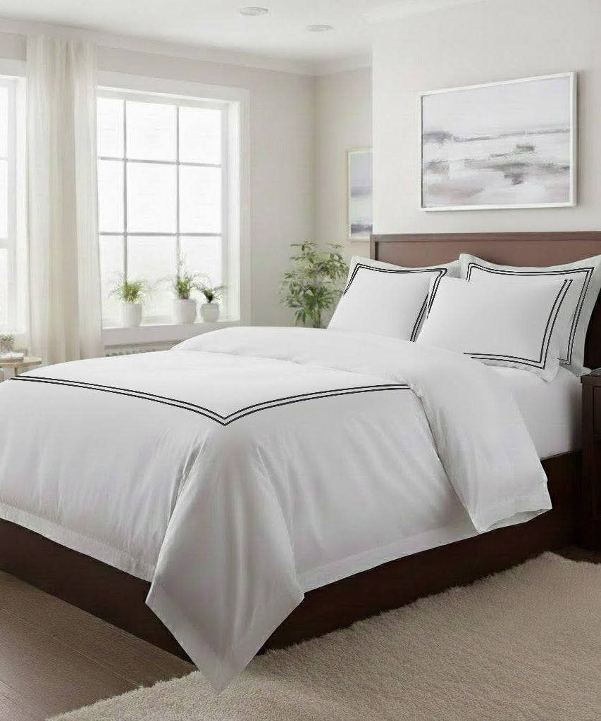 500TC Cotton Double Embroidery Sateen Solid Duvet Cover Set