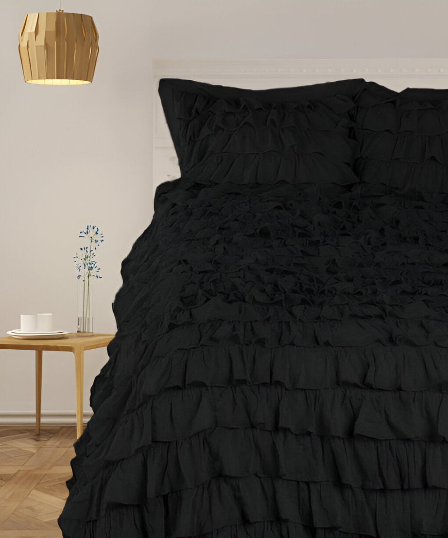 400TC Sateen Solid Cotton Waterfall Ruffle Duvet Cover Set