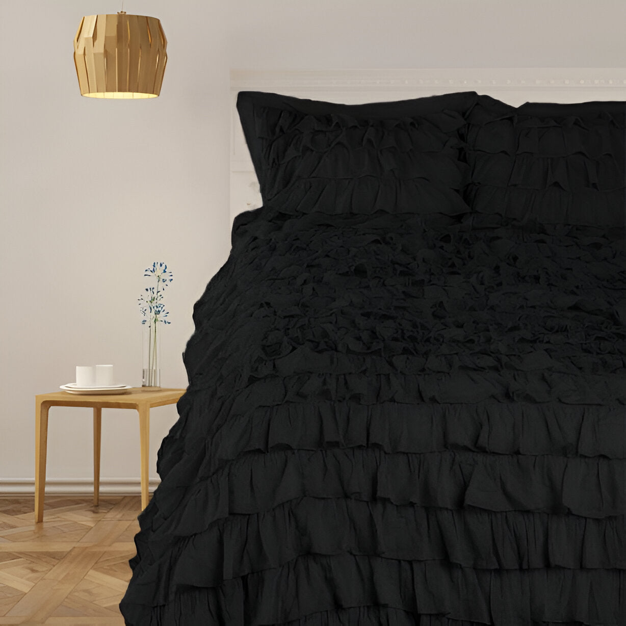 400TC Sateen Solid Cotton Waterfall Ruffle Duvet Cover Set
