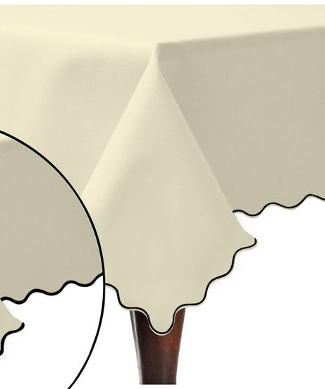 Scallop Embroidery Sateen Cotton Solid Table Cloth - Ivory