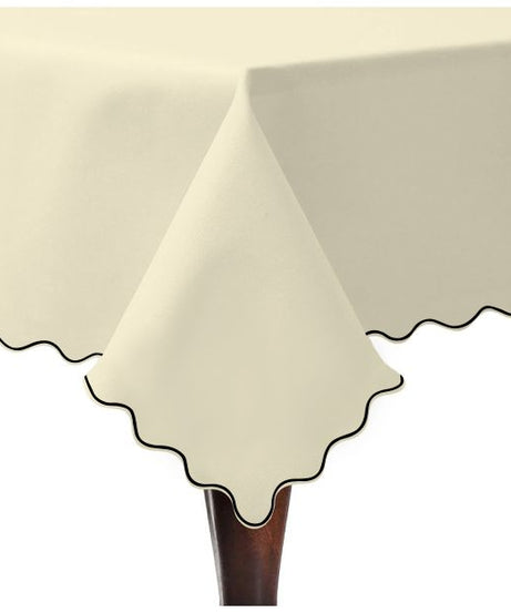 Scallop Embroidery Sateen Cotton Solid Table Cloth - Ivory