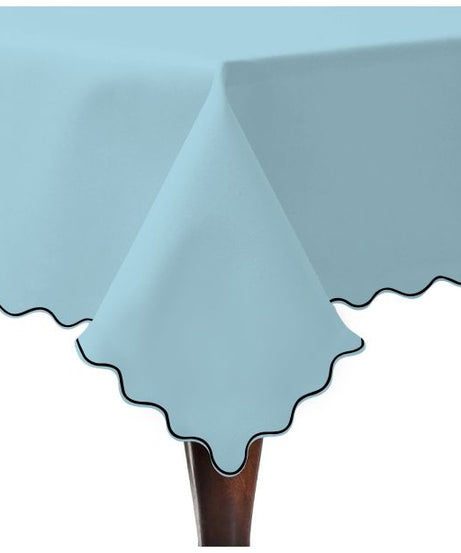Scallop Embroidery Sateen Cotton Solid Table Cloth - Light Blue