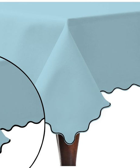 Scallop Embroidery Sateen Cotton Solid Table Cloth - Light Blue