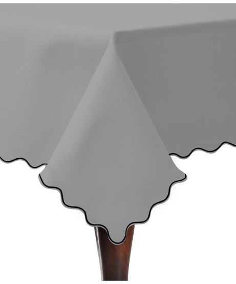Scallop Embroidery Sateen Cotton Solid Table Cloth - Light Grey