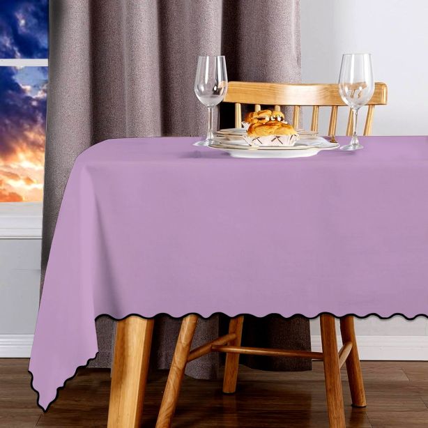 Scallop Embroidery Sateen Cotton Solid Table Cloth - Lilac
