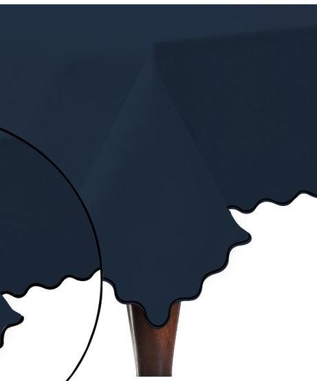 Scallop Embroidery Sateen Cotton Solid Table Cloth - Navy