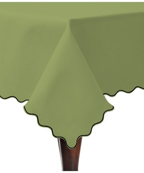 Scallop Embroidery Sateen Cotton Solid Table Cloth - Sage